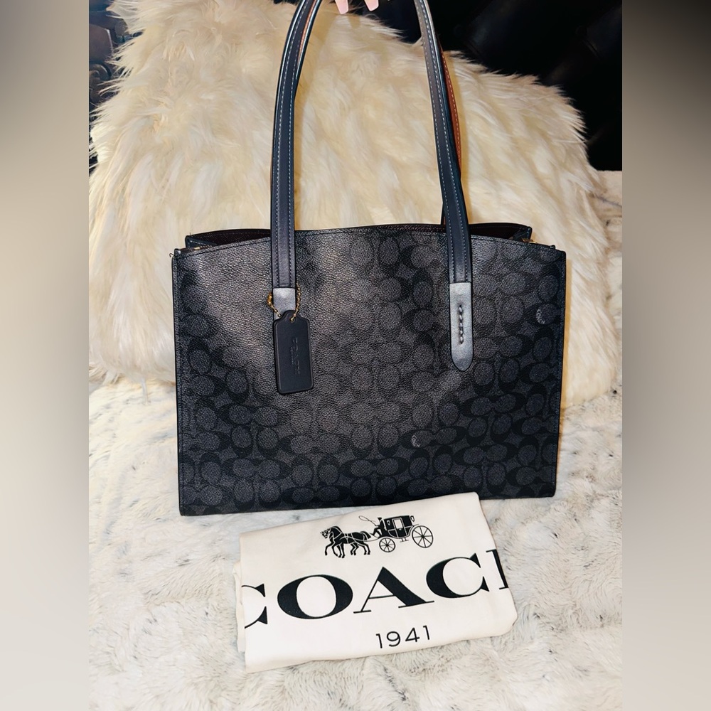 COACH Charlie Carryall Signature Canvas Leather Tote Shoulder Bag Crossbody.